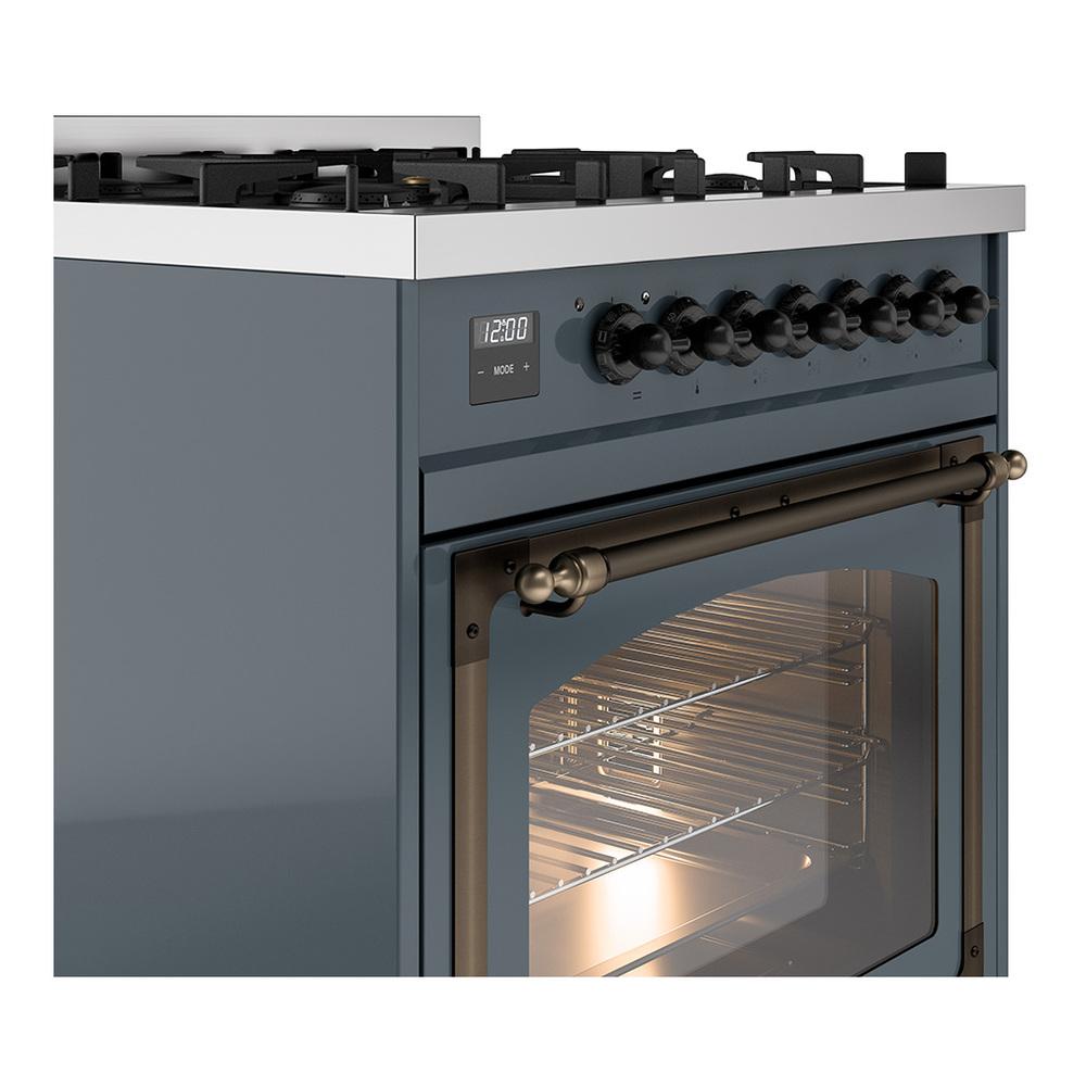 ILVE UN30NMPBGB Nostalgie II Noblesse 30 inch Dual Fuel Range (Natural Gas, Triple Glass Door, Blue Grey, Burnished)