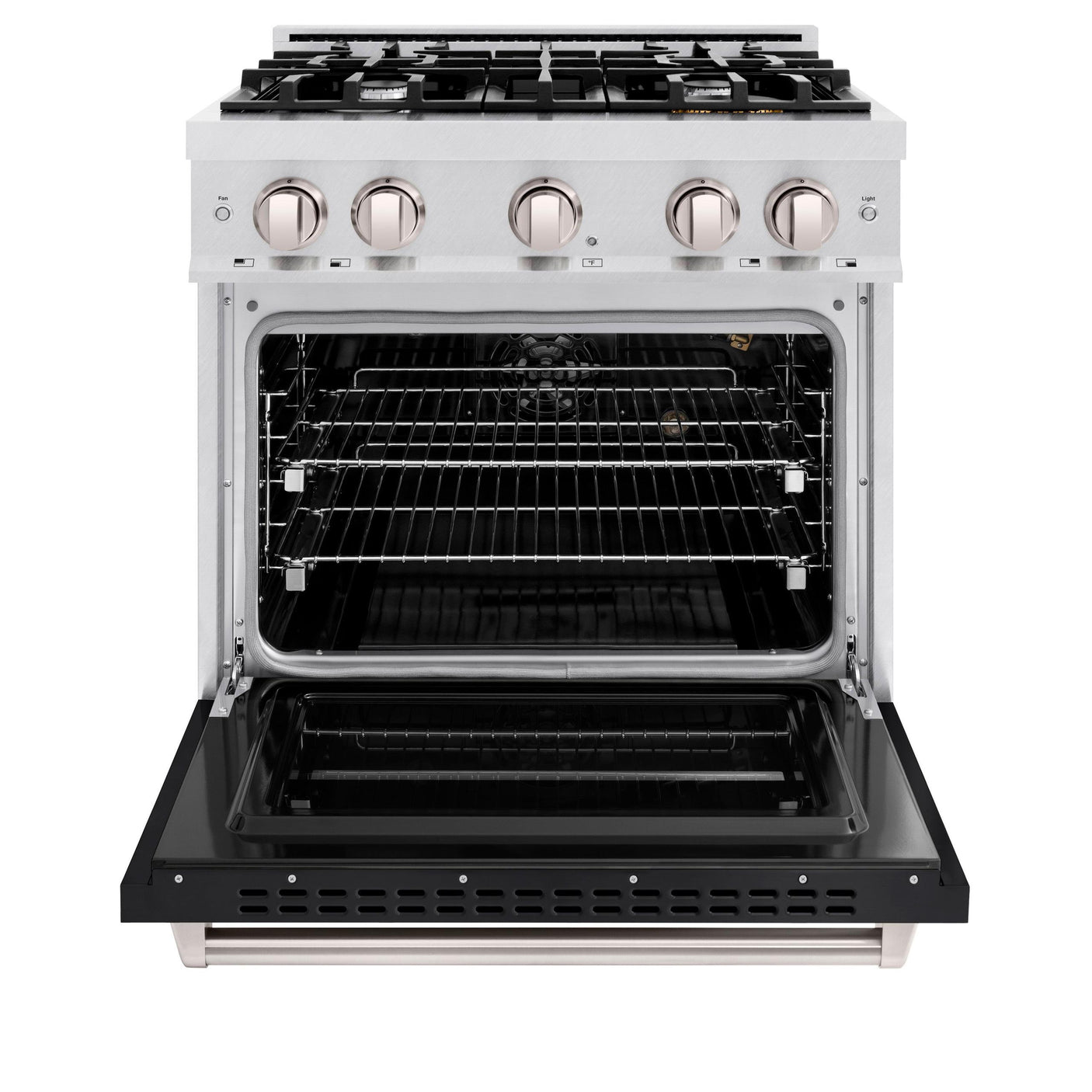 ZLINE 30 in. 4.2 cu. ft. Classic Gas Range with 4 Burner Cooktop and Convection Gas Oven in DuraSnow' Stainless Steel with Black Matte Door (CGRS-BLM-30)