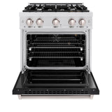 ZLINE 30 in. 4.2 cu. ft. Classic Gas Range with 4 Burner Cooktop and Convection Gas Oven in DuraSnow' Stainless Steel with Black Matte Door (CGRS-BLM-30)