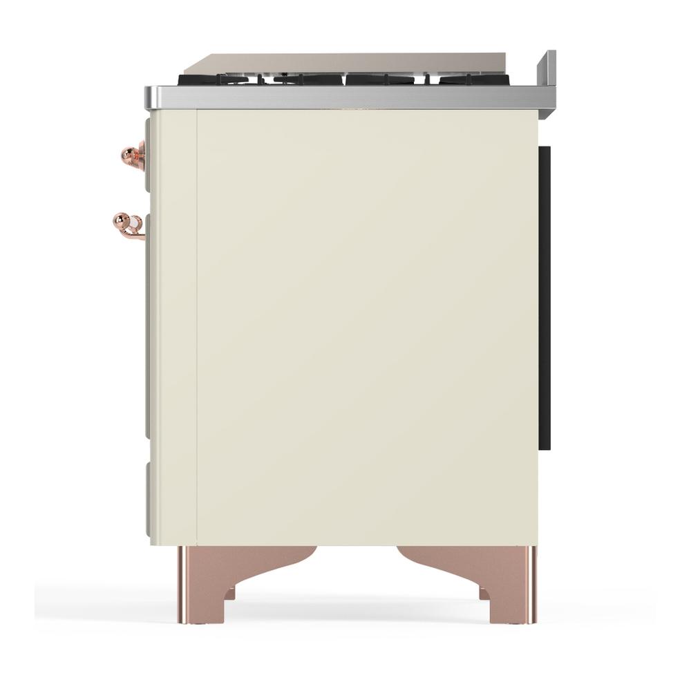 ILVE UM36FNR3AWPLP Majestic III 36 inch Dual Fuel Range with 6 Black Brass Burners and Griddle, Dual Function Burner up to 25,000 BTU (Triple Glass Door, Antique White, Copper, Liquid Propane)