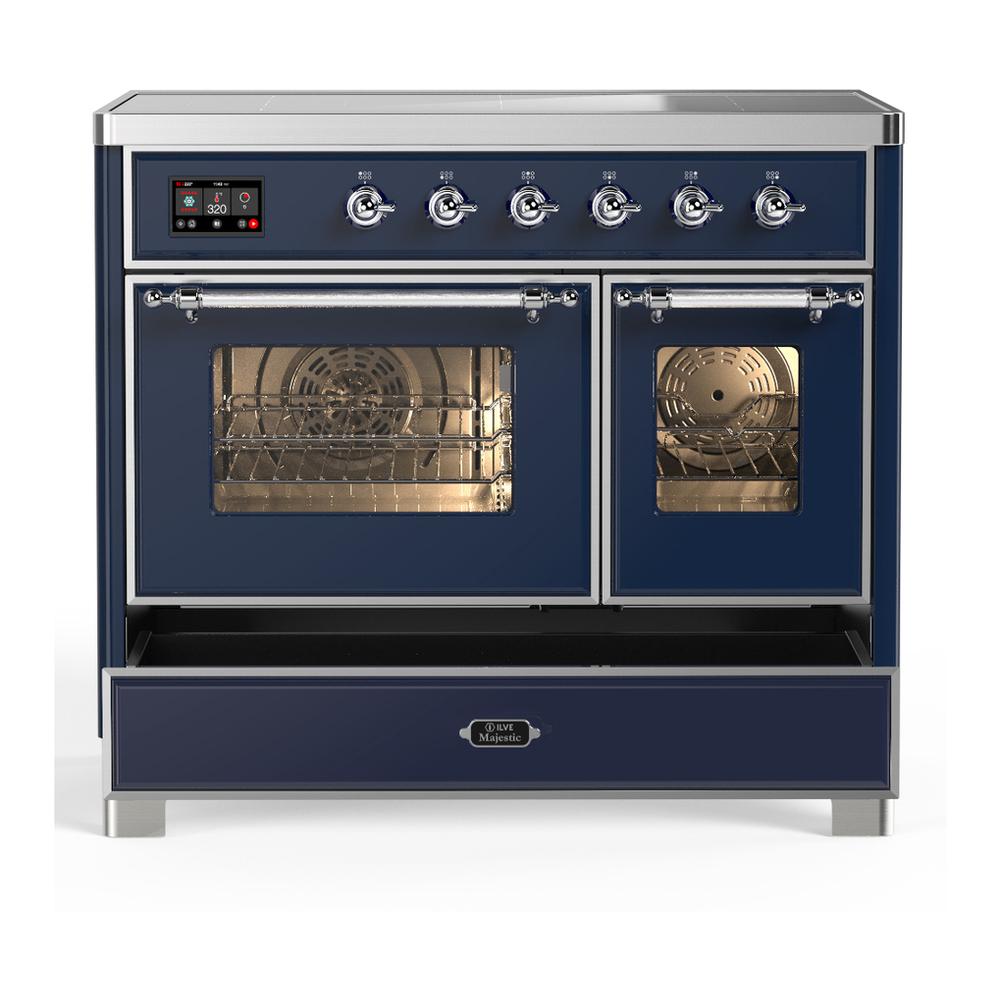 ILVE UMDIB40NR3MBC Majestic III 40 inch Induction Range with 6 Elements, 3.82 cu. ft. Total Oven Capacity (Triple Glass Door, Midnight Blue, Chrome)