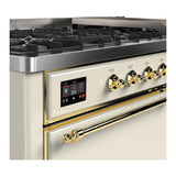 ILVE UM60FQNR3AWGLP Majestic III 60 inch Dual Fuel Range with 9 Burners and Griddle, Dual Function Burner up to 25,000 BTU (Liquid Propane, Solid Door, Antique White, Brass)