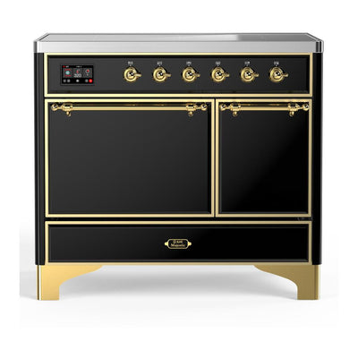 ILVE UMDIB40QNR3BKG Majestic III 40 inch Induction Range with 6 Elements, 3.82 cu. ft. Total Oven Capacity (Solid Door, Glossy Black, Brass)
