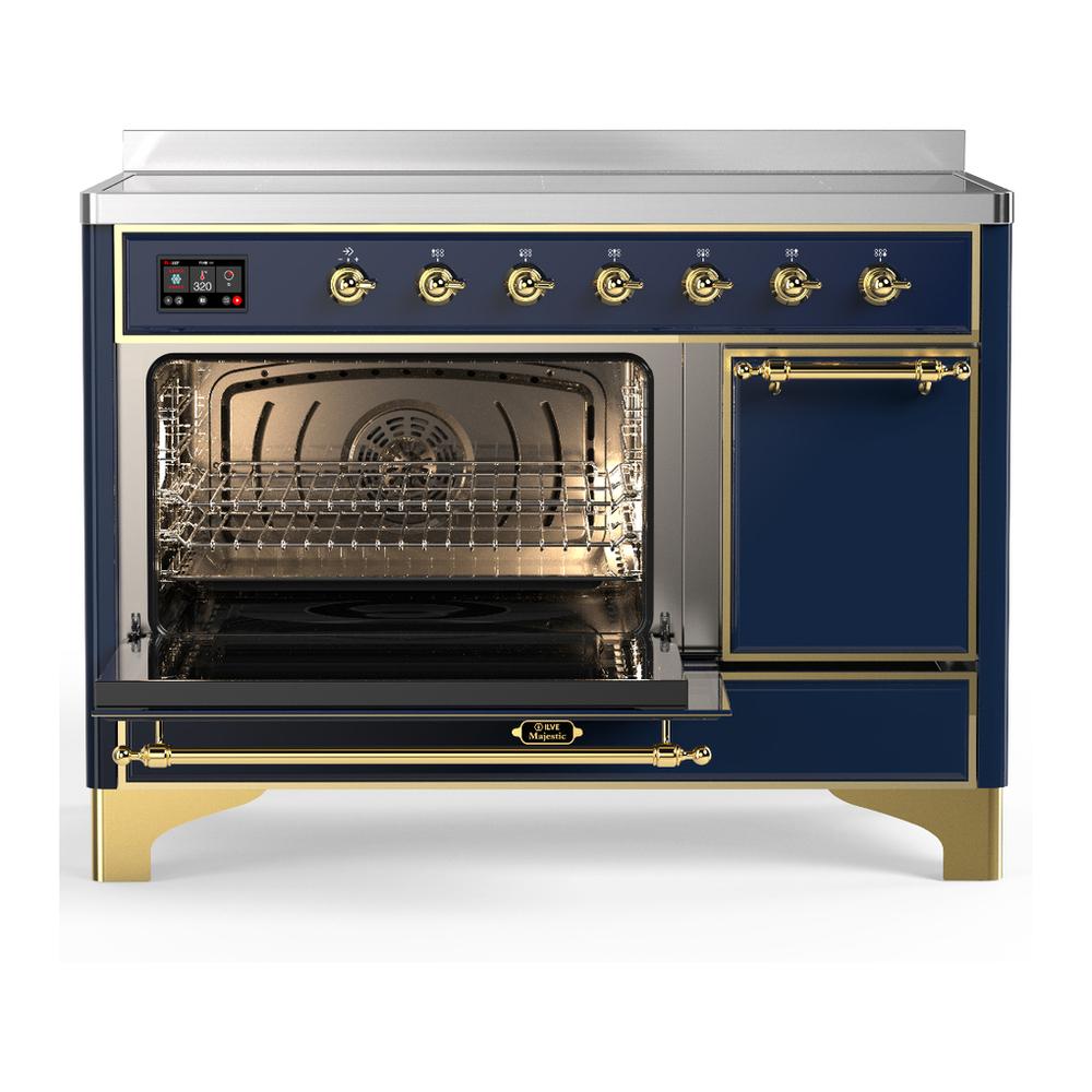 ILVE UMIB48QNR3MBG Majestic III 48 inch Induction Range with 6 Elements, 5.02 cu. ft. Total Oven Capacity (Solid Door, Midnight Blue, Brass)