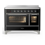 ILVE UMIB48NR3BKC Majestic III 48 inch Induction Range with 6 Elements, 5.02 cu. ft. Total Oven Capacity (Triple Glass Door, Glossy Black, Chrome)