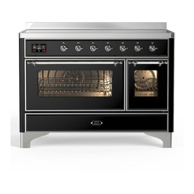 ILVE UMIB48NR3BKC Majestic III 48 inch Induction Range with 6 Elements, 5.02 cu. ft. Total Oven Capacity (Triple Glass Door, Glossy Black, Chrome)