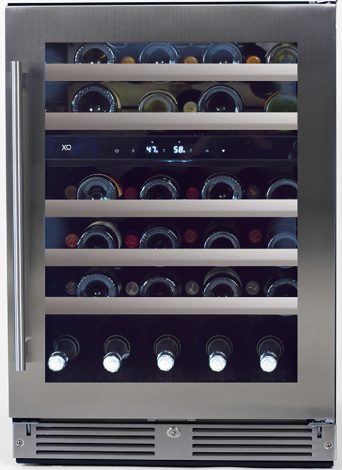 24" Wine Cooler, Dual Zone Stainless Steel Glass, Field Reversible Hinge