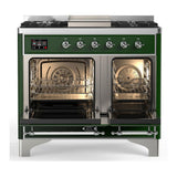 ILVE UMD40FQNR3EGCLP Majestic III 40 inch Dual Fuel Range with 6 Burners and Griddle, Dual Function Burner up to 25,000 BTU (Liquid Propane, Solid Door, Emerald Green, Chrome)