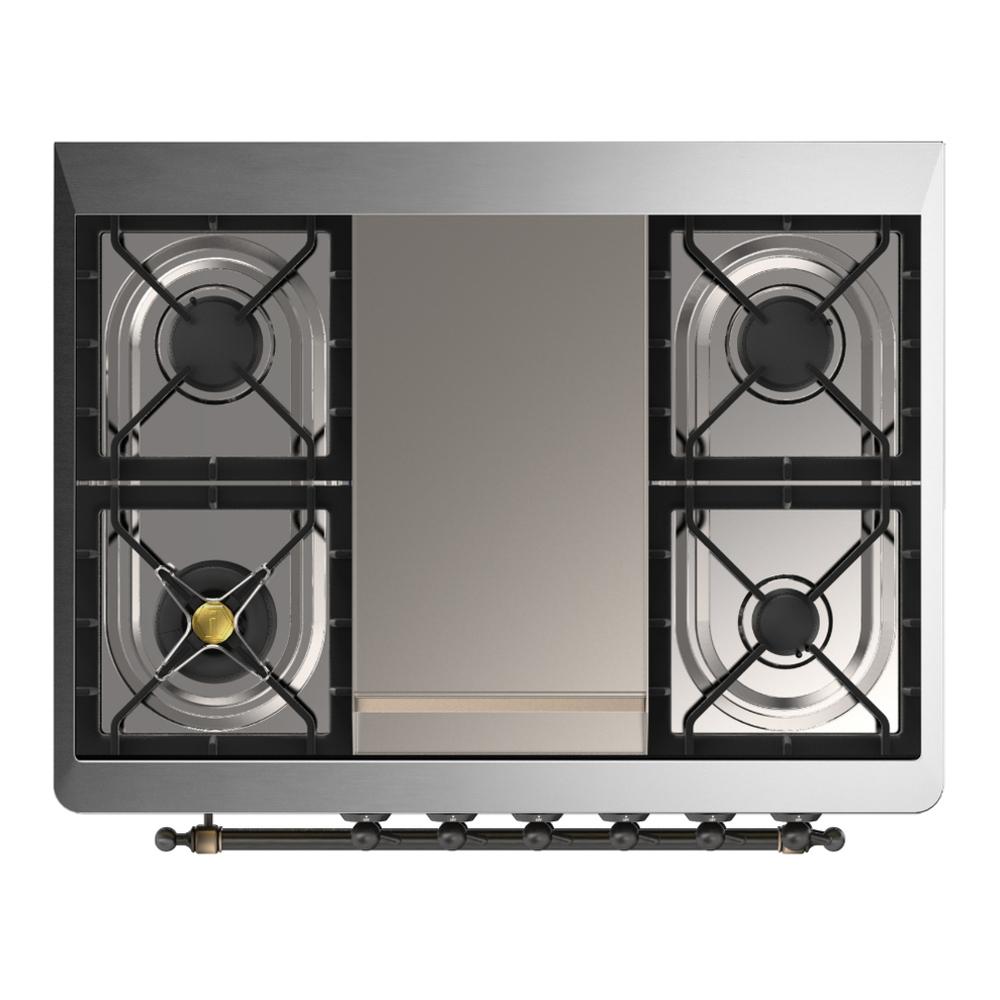 ILVE UM36FNR3WHB Majestic III 36 inch Dual Fuel Range with 6 Black Brass Burners and Griddle, Dual Function Burner up to 25,000 BTU (Triple Glass Door, White, Burnished, Natural Gas)