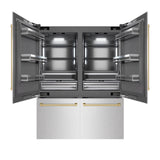 ZLINE Autograph Edition 60 in. 32.2 cu. ft. French Door Built-In Bottom Freezer Refrigerator with Water Dispenser and Ice Maker in DuraSnow' Stainless Steel with Graphite Gray Interior and Champagne Bronze Accents (GRBIVZ-SN-60-CB)