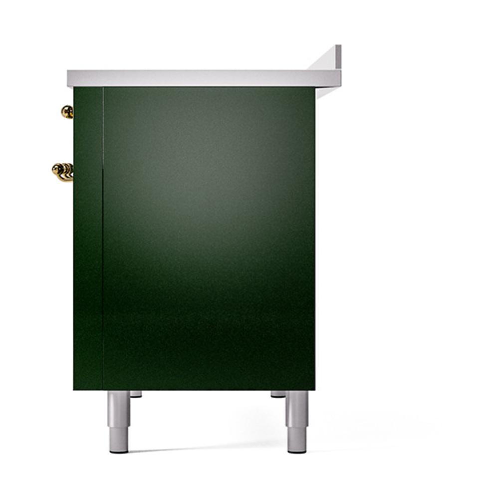 ILVE UNI486QNMPEGG Nostalgie II Noblesse 48 inch Induction Range (Solid Door, Emerald Green, Brass)