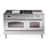 ILVE UN60FSNMPSSC Nostalgie II Noblesse 60 inch Dual Fuel Range (7 Sealed Burners + Griddle + French Top, Natural Gas, Triple Glass Door, Stainless Steel, Chrome)