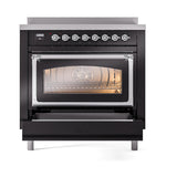 ILVE UNI366NMPBKC Nostalgie II Noblesse 36 inch Induction Range (Triple Glass Door, Glossy Black, Chrome)