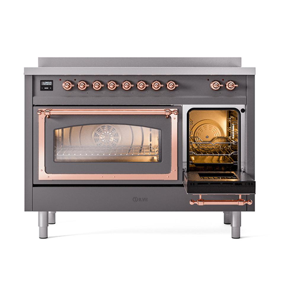 ILVE UNI486NMPMGP Nostalgie II Noblesse 48 inch Induction Range (Triple Glass Door, Graphite Matte, Copper)