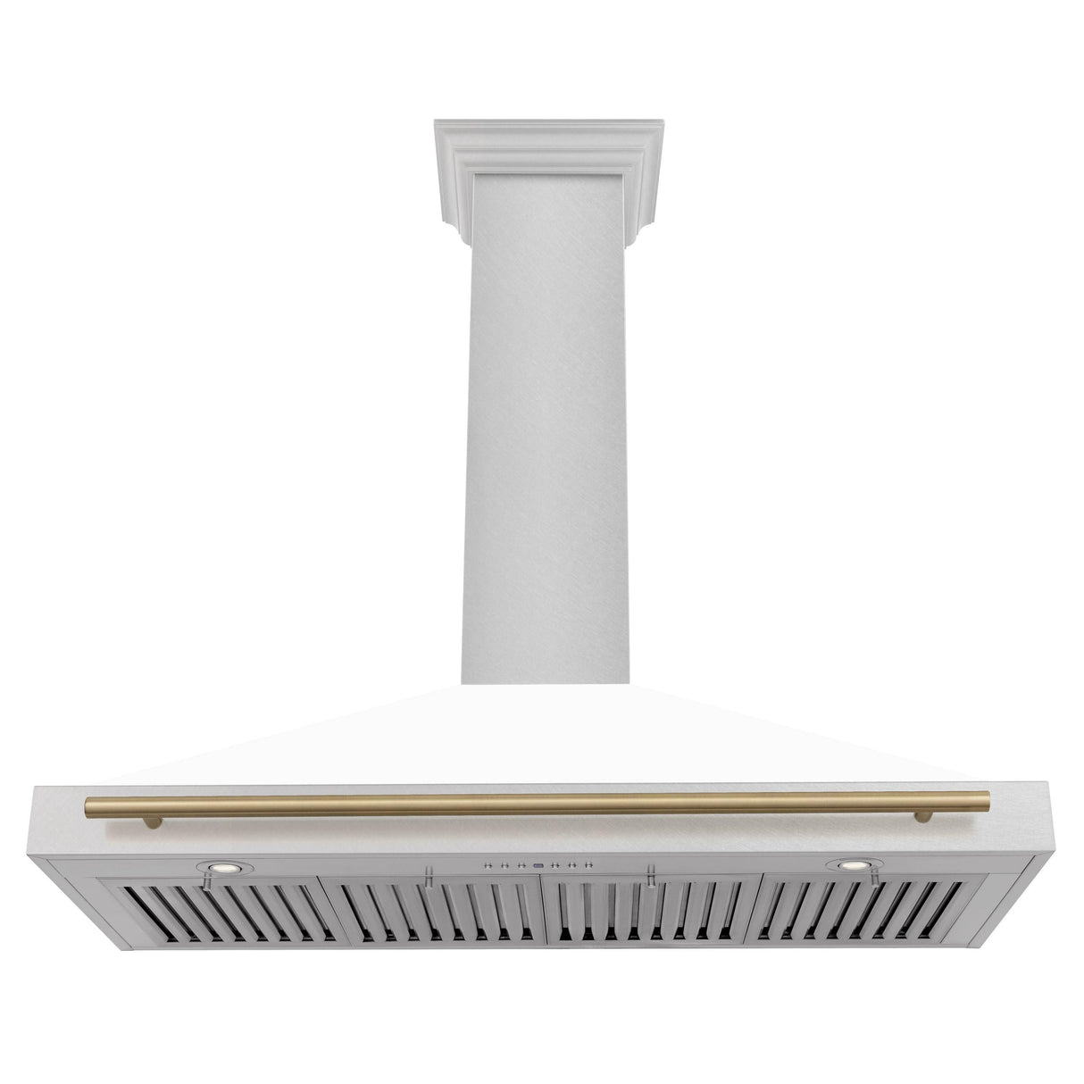 ZLINE 48 in. Autograph Edition DuraSnow Stainless Steel Range Hood with White Matte Shell and Accented Handles (KB4SNZ-WM48) [Color: Champagne Bronze Accents]