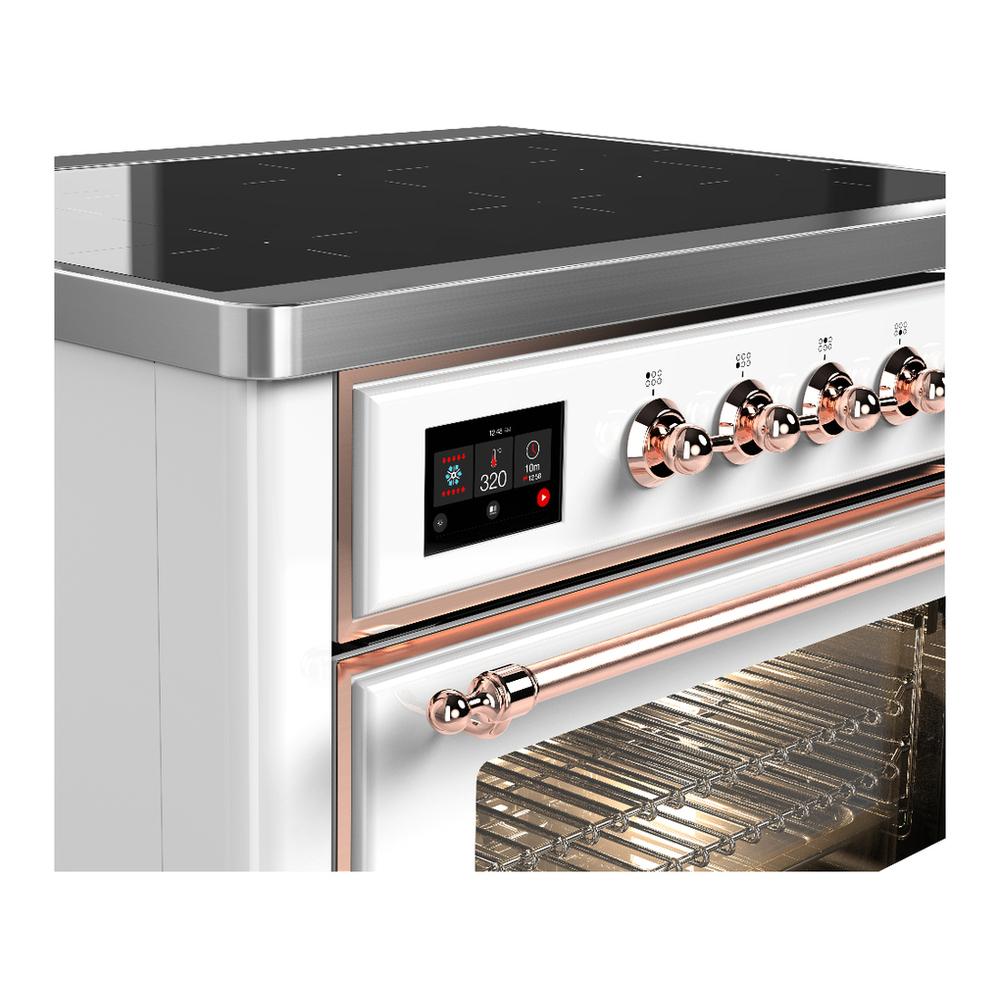 ILVE UMIB36NR3WHP Majestic III 36 inch Induction Range with 6 Elements, 3.5 cu. ft. Total Oven Capacity (Triple Glass Door, White, Copper)