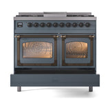 ILVE UND40FNMPBGBLP Nostalgie II Noblesse 40 inch Dual Fuel Range (Liquid Propane, Triple Glass Door, Blue Grey, Burnished)