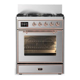 ILVE UM30NR3SSP Majestic III 30 inch Dual Fuel Range with 5 Black Brass Burners, Dual Function Burner up to 25,000 BTU (Natural Gas, Triple Glass Door, Stainless Steel, Copper)