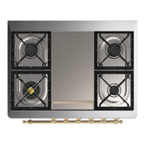 ILVE UM36FQNR3MGGLP Majestic III 36 inch Dual Fuel Range with 6 Black Brass Burners and Griddle, Dual Function Burner up to 25,000 BTU (Solid Door, Graphite Matte, Brass, Liquid Propane)
