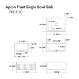 ZLINE 24 in. Venice Farmhouse Apron Front Reversible Single Bowl Fireclay Kitchen Sink with Bottom Grid in White Matte (FRC5120-WM-24)