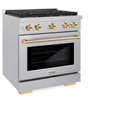 ZLINE Autograph Edition 30 in. 4.2 cu. ft. 4 Burner Gas Range with Convection Gas Oven in DuraSnow' Stainless Steel and Polished Gold Accents (SGRSZ-30-G)