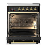 ILVE UMIB30NR3BKG Majestic III 30 inch Induction Range with 4 Elements, 4 cu. ft. Oven Capacity (Triple Glass Door, Glossy Black, Brass)
