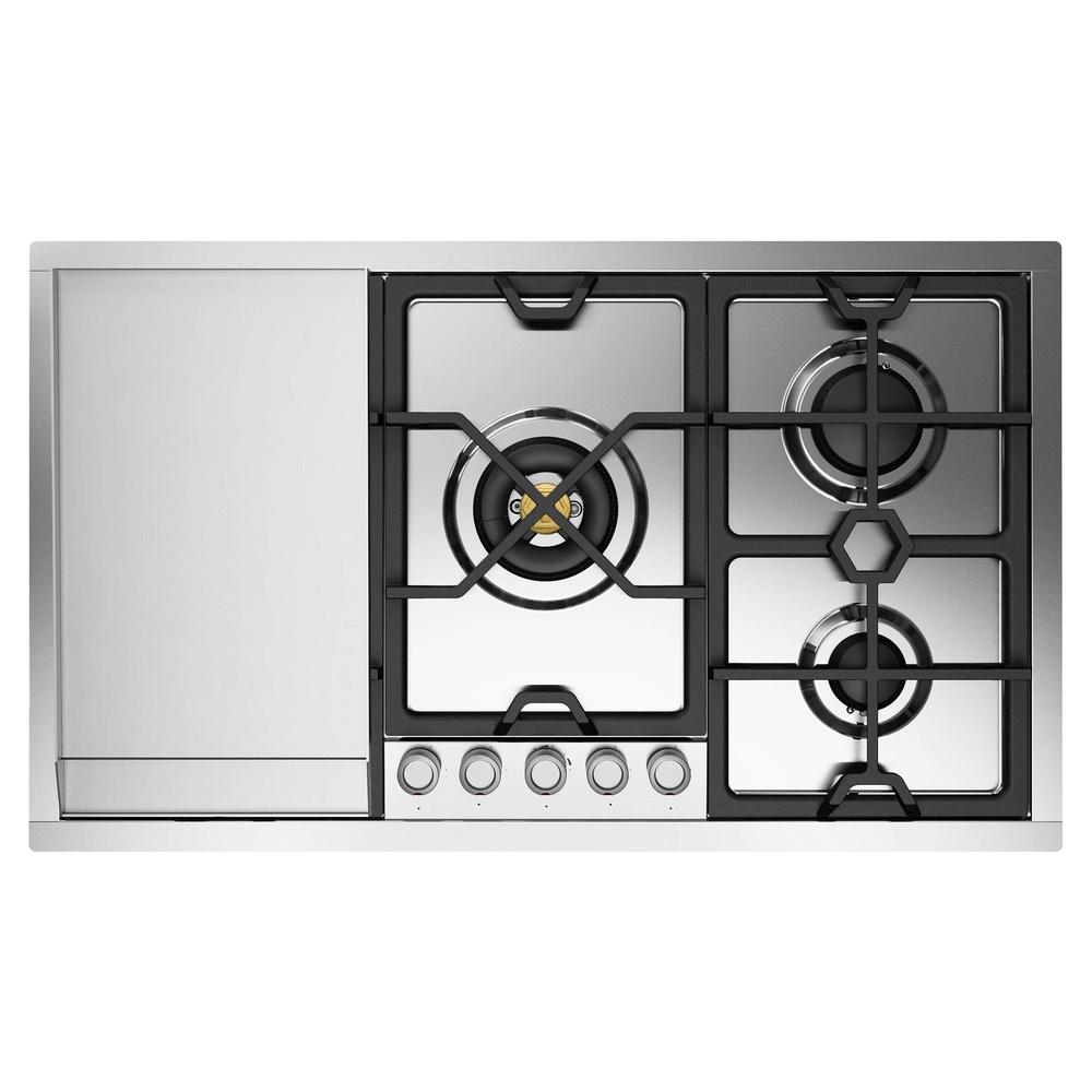 ILVE UHCPMT95FSSLP Panoramagic 36 inch Built-In Gas Cooktop with 5 Burners, in Stainless Steel (Liquid Propane, 5 Sealed Burners + Griddle)