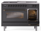 Nostalgie II 48 Inch Dual Fuel Natural Gas Freestanding Range in Matte Graphite with Bronze Trim