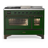ILVE UM48FSNR3EGBLP Majestic III 48 inch Dual Fuel Range with 5 Black Brass Burners, Griddle and French Top, Dual Function Burner up to 25,000 BTU (Liquid Propane, Triple Glass Door, Emerald Green, Burnished)