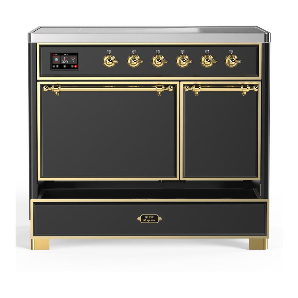 ILVE UMDIB40QNR3MGG Majestic III 40 inch Induction Range with 6 Elements, 3.82 cu. ft. Total Oven Capacity (Solid Door, Graphite Matte, Brass)