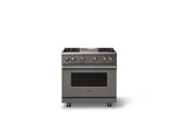 36"W. Sealed Burner Gas Range (Burner: 4g, Finish: Damascus Gray, Trim: Brushed Brass, Fuel: Natural Gas)