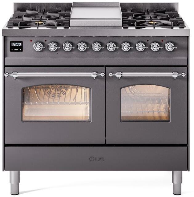 Nostalgie II 40 Inch Dual Fuel Liquid Propane Freestanding Range in Matte Graphite with Chrome Trim