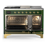 ILVE UM48FSQNR3EGG Majestic III 48 inch Dual Fuel Range with 5 Black Brass Burners, Griddle and French Top, Dual Function Burner up to 25,000 BTU (Natural Gas, Solid Door, Emerald Green, Brass)