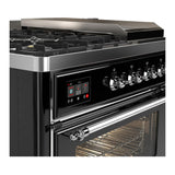 ILVE UM48FSNR3BKCLP Majestic III 48 inch Dual Fuel Range with 5 Black Brass Burners, Griddle and French Top, Dual Function Burner up to 25,000 BTU (Liquid Propane, Triple Glass Door, Glossy Black, Chrome)