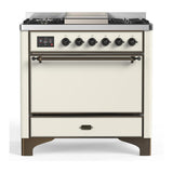ILVE UM36FQNR3AWBLP Majestic III 36 inch Dual Fuel Range with 6 Black Brass Burners and Griddle, Dual Function Burner up to 25,000 BTU (Solid Door, Antique White, Burnished, Liquid Propane)