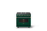 36"W. Dual Fuel Range (Burner: 6b, Finish: Ivy, Trim: Brushed Brass, Fuel: Propane)