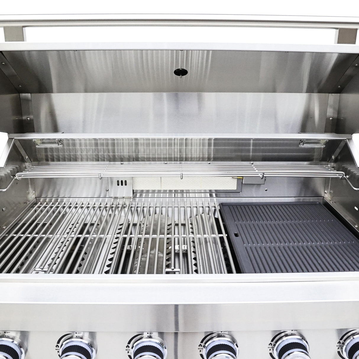 FORNO Bulnes 40-Inch BBQ, 95,000 BTU, 5 Burners, Sear & Rotisserie Infrared with Side Burner, Stainless Steel Outdoor Kitchen with 1.8 cu.ft. Beverage Center & White Sintered Stone Countertops