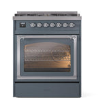 ILVE UN30NMPBGC Nostalgie II Noblesse 30 inch Dual Fuel Range (Natural Gas, Triple Glass Door, Blue Grey, Chrome)