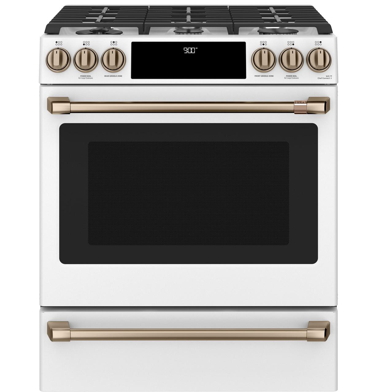 Café™ 30" Smart Slide-In, Front-Control, Dual-Fuel Range with Warming Drawer