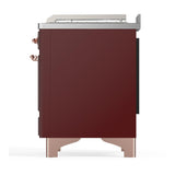 ILVE UM48FSNR3BUP Majestic III 48 inch Dual Fuel Range with 5 Black Brass Burners, Griddle and French Top, Dual Function Burner up to 25,000 BTU (Natural Gas, Triple Glass Door, Burgundy, Copper)