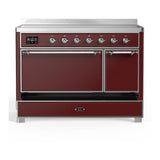ILVE UMIB48QNR3BUC Majestic III 48 inch Induction Range with 6 Elements, 5.02 cu. ft. Total Oven Capacity (Solid Door, Burgundy, Chrome)