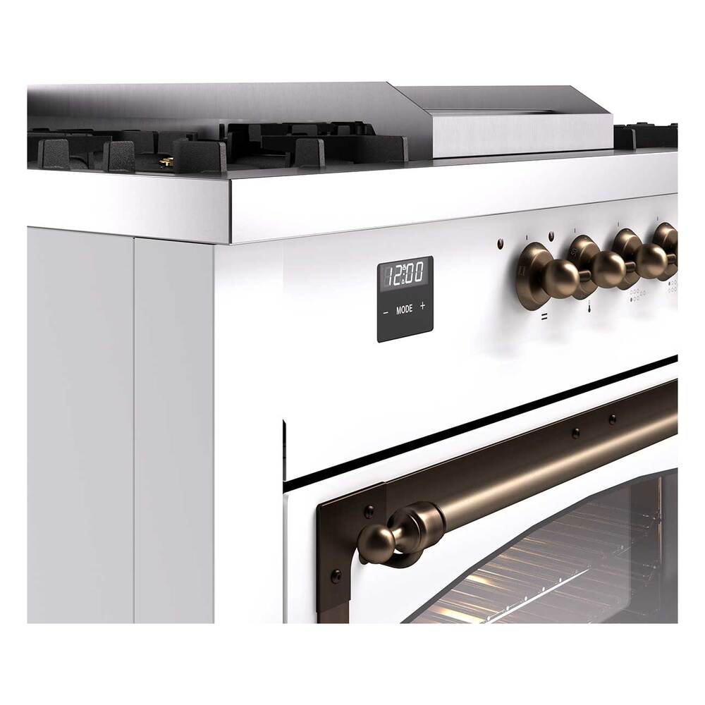 ILVE UN60FSNMPWHBLP Nostalgie II Noblesse 60 inch Dual Fuel Range (7 Sealed Burners + Griddle + French Top, Liquid Propane, Triple Glass Door, White, Burnished)