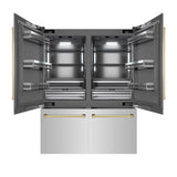 ZLINE Autograph Edition 60 in. 32.2 cu. ft. French Door Built-In Bottom Freezer Refrigerator with Water Dispenser and Ice Maker in Stainless Steel with Graphite Gray Interior and Polished Gold Accents (GRBIVZ-304-60G)