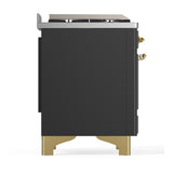 ILVE UM48FSQNR3MGG Majestic III 48 inch Dual Fuel Range with 5 Black Brass Burners, Griddle and French Top, Dual Function Burner up to 25,000 BTU (Natural Gas, Solid Door, Graphite Matte, Brass)