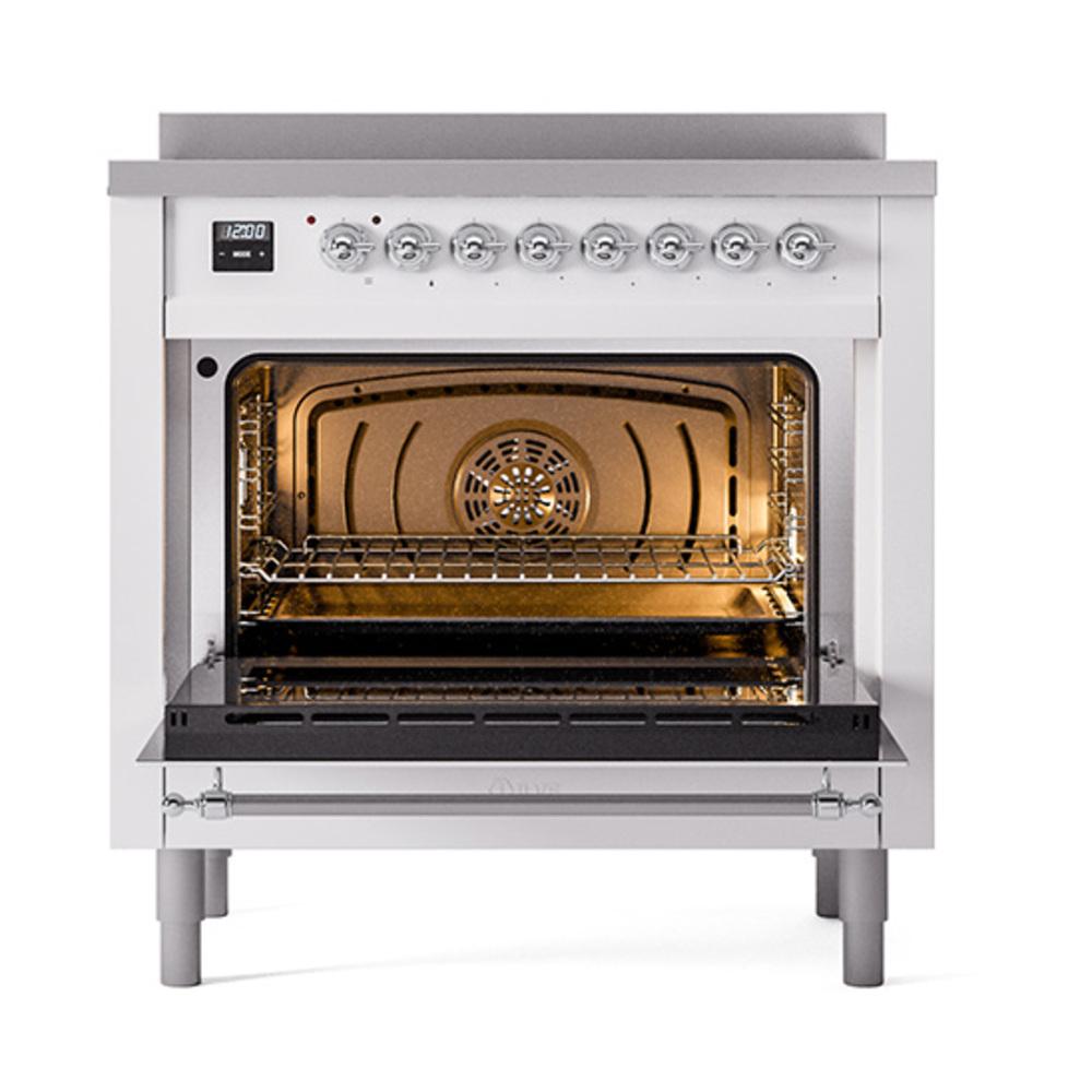 ILVE UNI366QNMPWHC Nostalgie II Noblesse 36 inch Induction Range (Solid Door, White, Chrome)