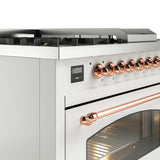 Nostalgie II 48 Inch Dual Fuel Liquid Propane Freestanding Range in White with Copper Trim