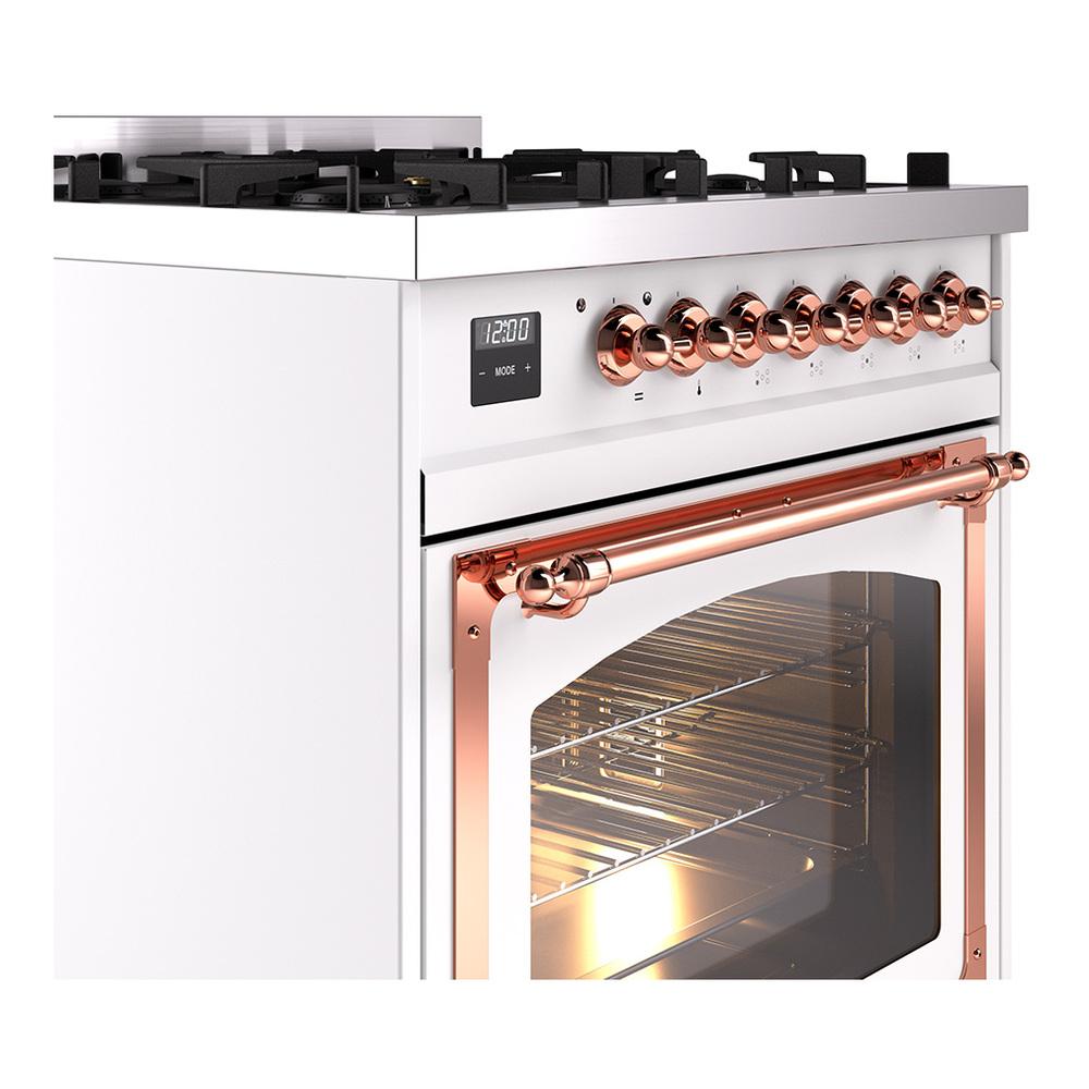 ILVE UN30NMPWHP Nostalgie II Noblesse 30 inch Dual Fuel Range (Natural Gas, Triple Glass Door, White, Copper)