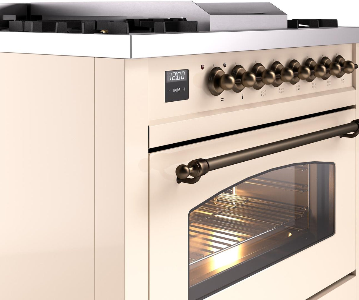 Nostalgie II 36 Inch Dual Fuel Natural Gas Freestanding Range in Antique White with Bronze Trim