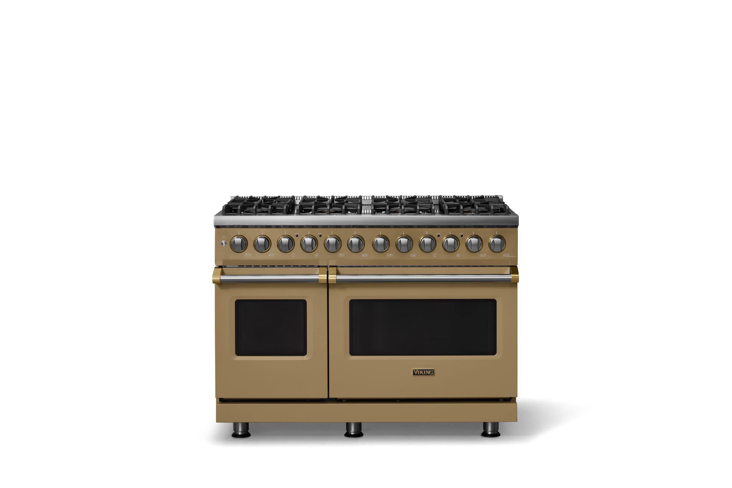 48"W. Dual Fuel Range (Burner: 8b, Finish: Golden Hour, Trim: Brushed Brass, Fuel: Propane)