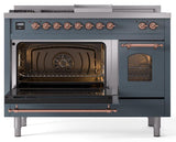 Nostalgie II 48 Inch Dual Fuel Liquid Propane Freestanding Range in Blue Grey with Copper Trim